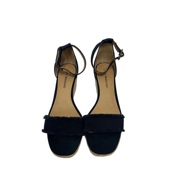 Lucky Brand Navy Blue Canvas Espadrille 3 Inch Wedge Sandals Size 9 - Picture 2 of 14